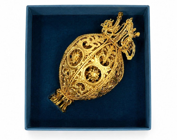 Christimas Ornament Baldwin 1996 3D 24kt Gold Over Brass Imperial Filigree Ball/Egg Original Box Collectible Holiday Accents
