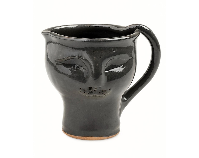 Pottery Cat Creamer Pitcher Mug Handled Kitten Studio Potter Unique Kitchenware Decorative Accents