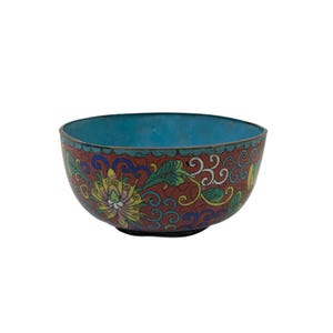 Cloisonné Bowl | Brass enamel mini small | Chinese Chinoiserie Oriental Asian | Hand Painted Flower Floral Tree | Collectible Home Decor