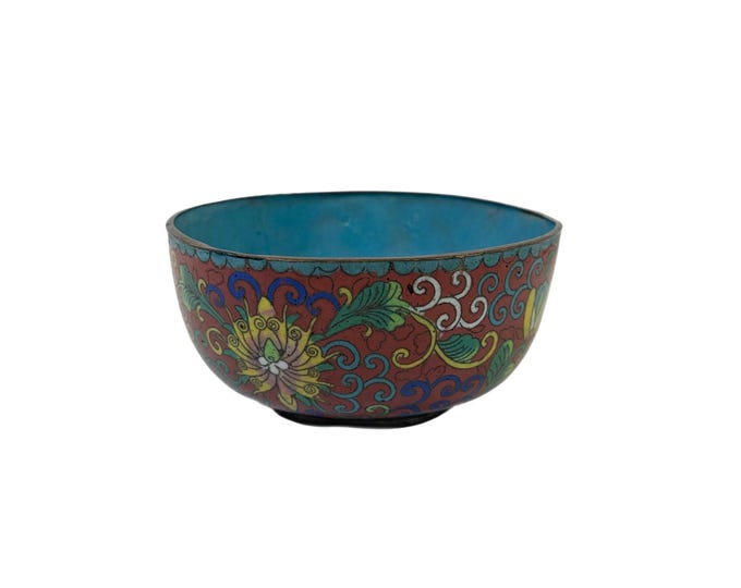 Cloisonné Bowl | Brass enamel mini small | Chinese Chinoiserie Oriental Asian | Hand Painted Flower Floral Tree | Collectible Home Decor