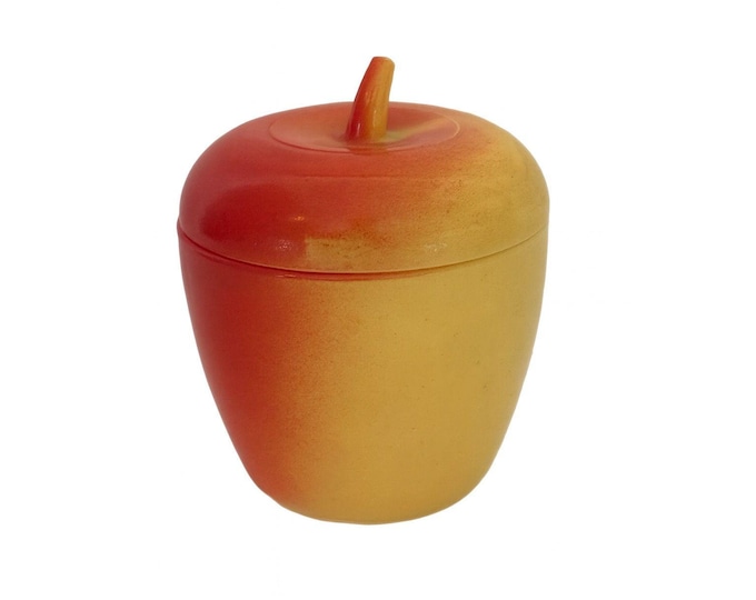 Apple Jam Jelly Jar with Lid Sugar Bowl Hazel Atlas Milk Glass Red Yellow Lidded Reto Kitchenware Cottage core Granny core Kitchen storage