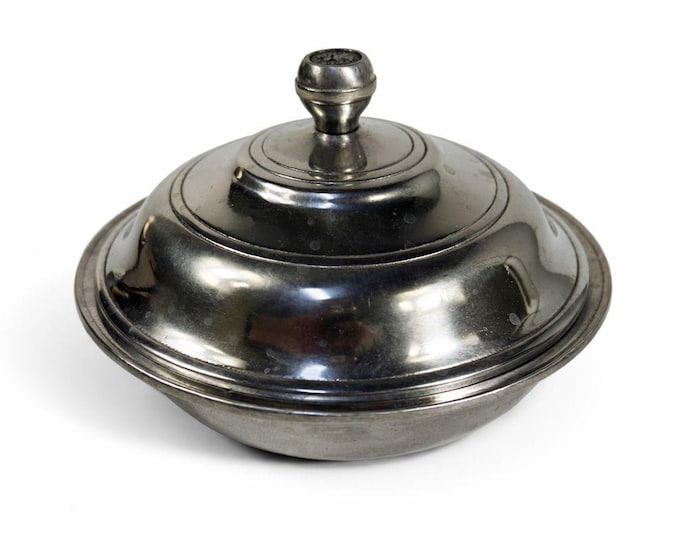 Pewter Serving Bowl Covered Vegetable Wilton Armetele Plough Tavern Large Round 1973 Vintage Columbia PA Replacement Dishes Colonial