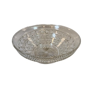 Glass Salad Fruit Serving Bowl | Vintage Indiana Windsor | Clear Glass | Cane and Button Pattern | Hostess Wedding Gift | Serving Pieces