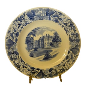 Vintage | Blue and White Transferware | Wedgwood Historical Plate -University Hall Acadian University Plate | Shreve Crump & Low | England