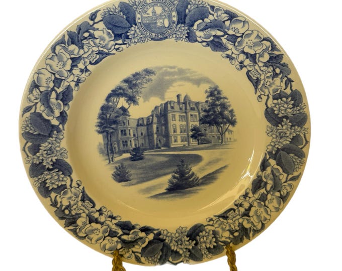 Vintage | Blue and White Transferware | Wedgwood Historical Plate -University Hall Acadian University Plate | Shreve Crump & Low | England