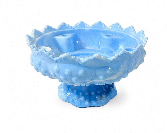 Candle Holder Fenton Blue Slag Glass Hobnail 5 Candle Bowl Rare Color Mid Century Glassware Centerpiece Collectible Home Decor Decorative