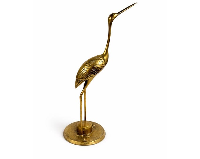 Brass Sculpture Statue Figurine Heron Crane Shore Bird Egret Leonard Vintage Home Shelf Decor Decorative Accents Coastal Grandma Traditional