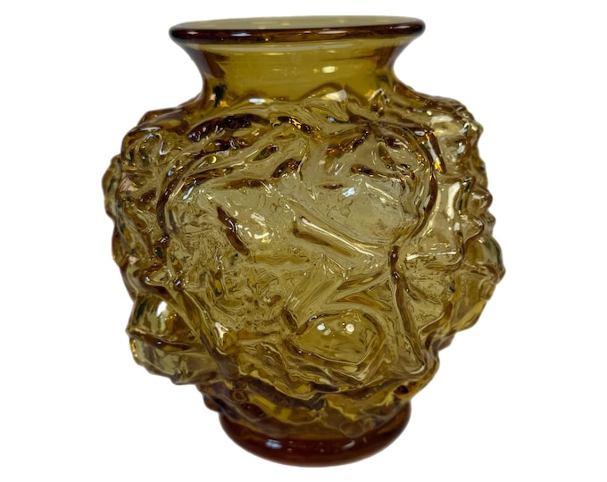 Marigold Orange Vase | Imperial Glass La Bella Rosa Art Glass | Vintage Hand Blown | Wedding Home Decor Decorative Accents | Rose Design