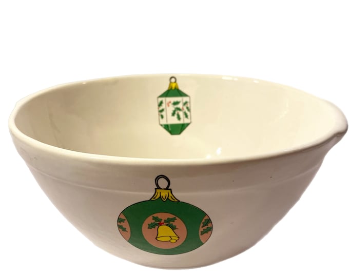 Large | White | Pasta | Serving Bowl | with Vintage style ornaments | Christmas | Holiday | Mid Century