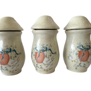 Marmalade Jars Mushroom Vintage Goose Geese | Spice Kitchen International Stoneware | Cottage Core Granny Core Farmhouse Primitive | Blue