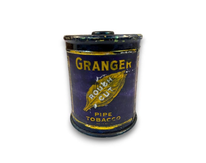 Tin Granger Pipe Tobacco Rough Cut Blue Round Tin Metal Knob Lid Canister Liggett & Myers Tobacco Co. Vintage Tobacciana Collectible 1920s