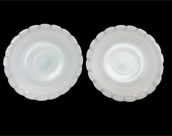 Vintage Macbeth-Evans Oxford Saucer | White Milk Glass | Scolloped Edge | 2 Pair