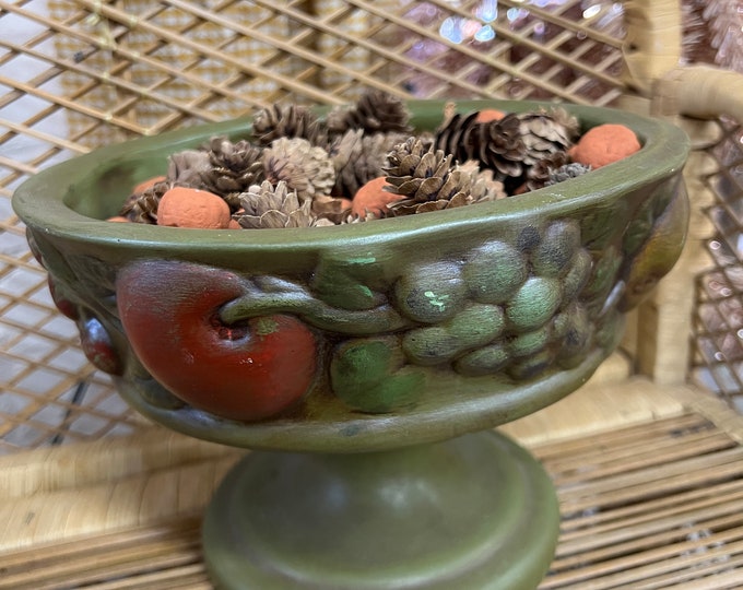 Vintage | Holland mold style | pottery | fruit bowl | hand-painted | Green Burgundy Mid Century Retro