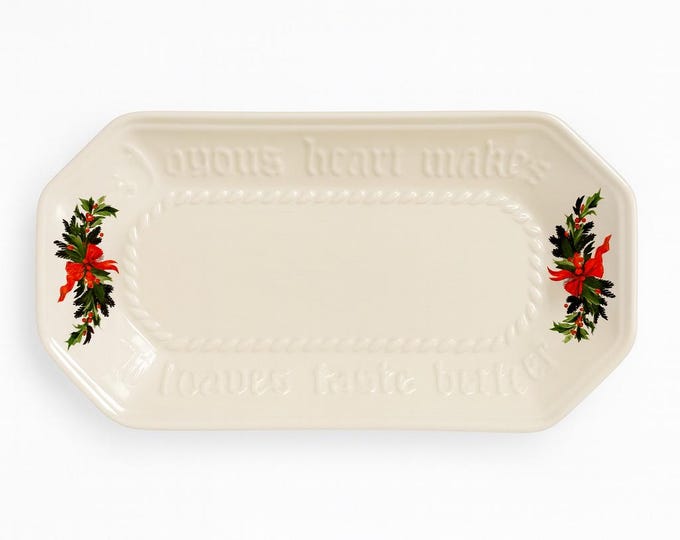 Bread Platter Pfaltzgraff Christmas Heritage USA | A Joyous Heart Makes The Loaves Taste Better | Ironstone Holiday Serving ware Holly Berry