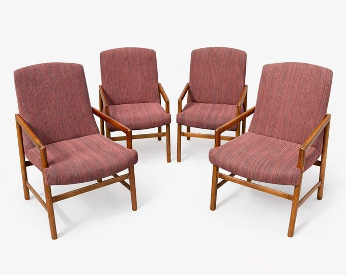 Dining Chairs Set 4 Mid Century Rapids of Boston Tweed Fabric Walnut Home Furnishings Boho Retro Comforatble Large