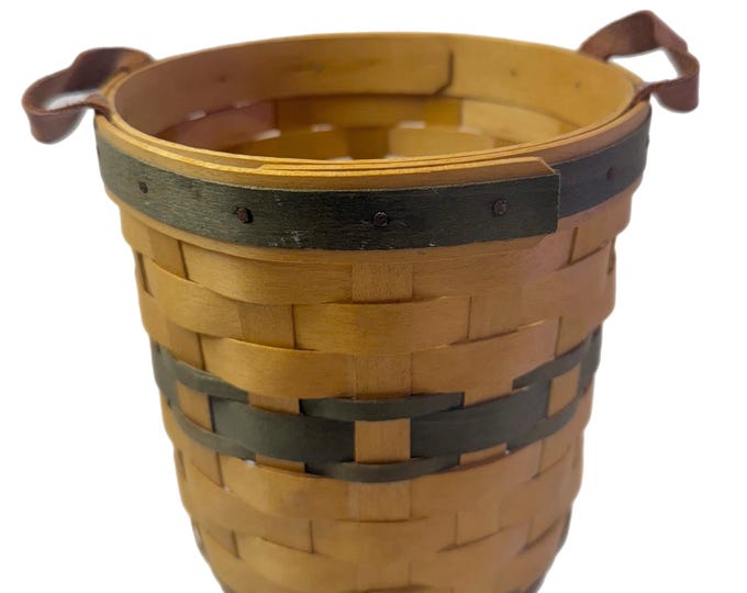 Vintage | Royce Craft Ohio | Handmade Basket with Leather Handles | Kitchen Decor Utensil Caddy | Primitive Farmhouse | Woven Basket
