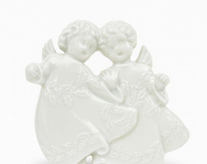 Christmas Tree Ornament Caroling Angels Haviland Limoges Signed France 1982 Artisit SIgned Vintage Porcelain Holiday Seasonal White Choir