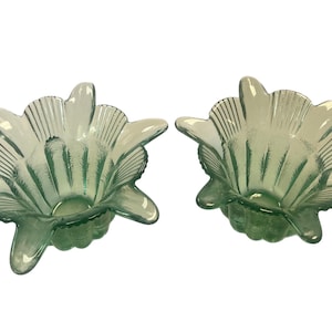 Pair | Made in Spain Spanish | Vintage Translucent Green Recycled Textured Glass Votive Candle Tealight Trinket Holder | Table Decor Spring