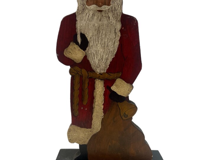 Vintage | Handpainted | Santa | Figurine Wooden | Holly Bag of Toys