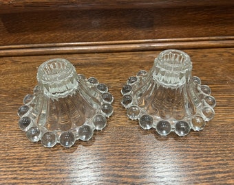 Pair of Vintage Mid Century Double Boopie Bubble Glass Taper Candle Holders Pair of Vintage Mid Century Double Boopie Bubble Glass Taper Candle Holders