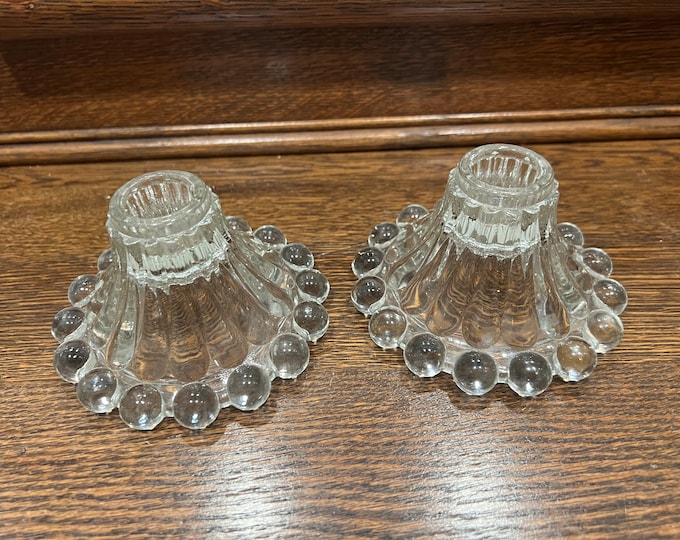 Pair Vintage Anchor Hocking Glass Berwick  Boopie Candle Holder Bubbles | Beads Clear | Hobnail | Clear |  Taper Candle