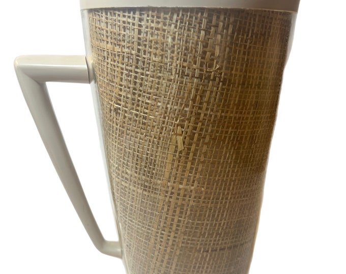 Raffiaware Pitcher Thermo-temp | Vintage Mid Century MCM Kitchy Raffiaware Thermo-Temp 9" Pitcher Beige Plastic Raffia Weave