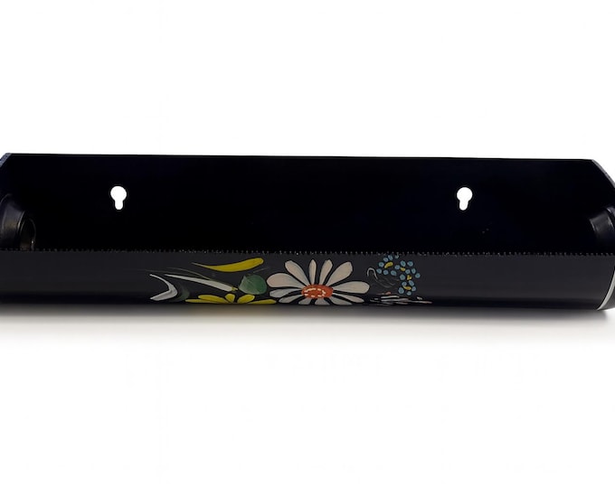 Wax Paper Holder Wall Mounted | Ransburg Toile Hand Painted Black Flowers Floral Kitchen Decor Kitschy Retro Mid Century Farmhouse Granny
