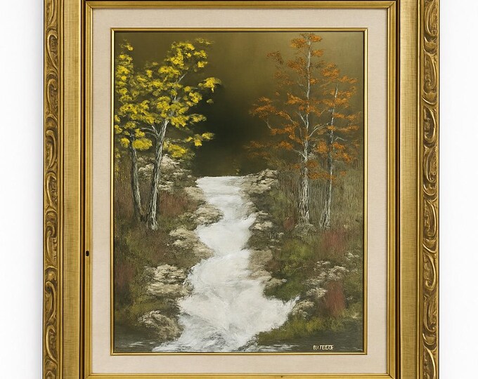 OIl Painting Vintage Waterfall Fall Print Trees Landscape Wall Decor Art