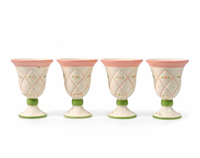 Parfait Ice Cream Cups Footed Hand Painted Flowers Vintage Set 4 Replacement China Spring Tea Party Roses Cottage Core