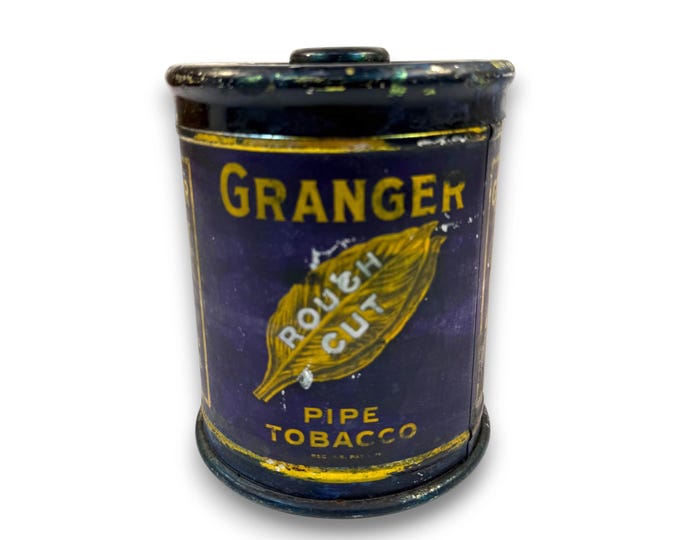Tin Granger Pipe Tobacco Rough Cut Blue Round Tin Metal Knob Lid Canister Liggett & Myers Tobacco Co. Vintage Tobacciana Collectible