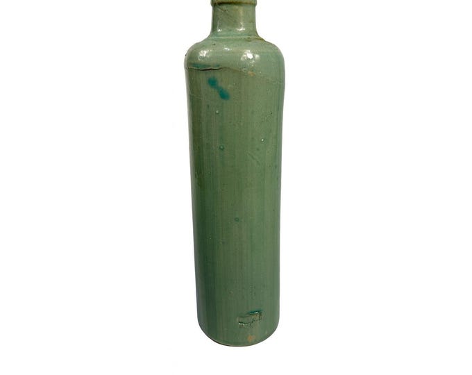 Pottery stoneware liquor bottle Teal Turquiose Vintage James Beam stamped Barware Vase Kitchenware Farmhouse Folk Art Primitive Collectible