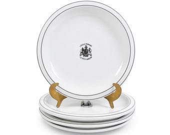 Juego de platos llanos Ironstone 4 Debelly Restaurant L'école Primaire Le Petit Garcon, estilo bistró francés bandas negras blancas Rumania reemplazo