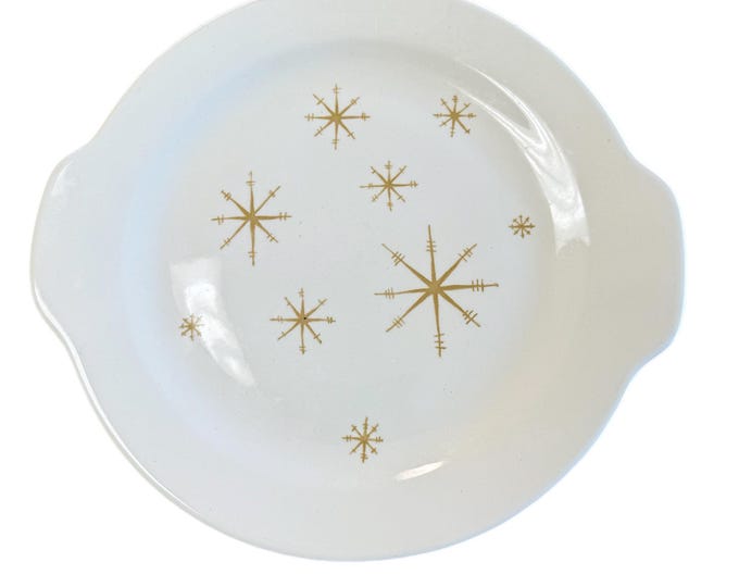 Royal China | Star Glow Handled Serving Chop Plate Platter Tray | Atomic Gold Stars | Ironstone | Mid Century MCM Vintage Retro Kitschy