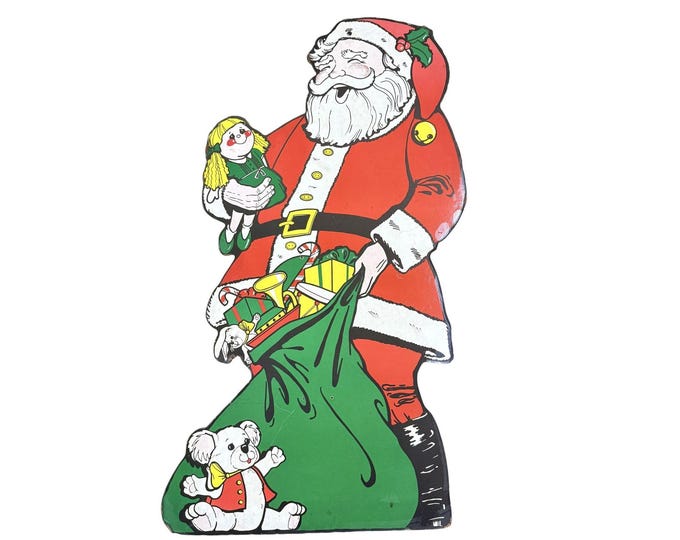 Santa Claus Cutout Wall Decor 1950’s-1960’s Era Masonite Board Vintage Christmas Cartoon Mid Century Retro Holiday Seasonal Home Decor