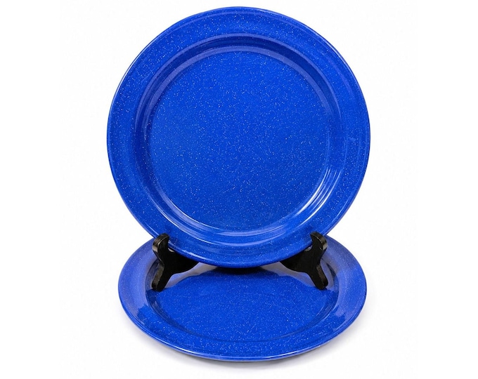 Enamel Plates Set 2 Blue Spatter Graniteware Camping Replacement Vintage Farmhouse Primitive
