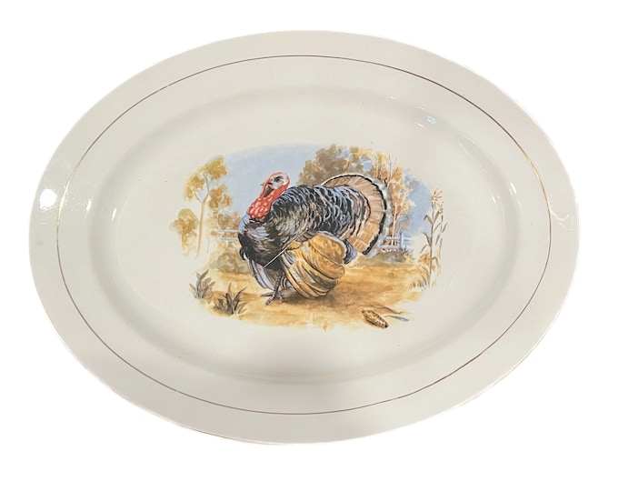 1950s Homer Laughlin | URA| Porcelain  Turkey Platter | Gold rimmed | Fall Thanksgiving