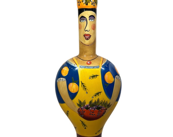 Vintage Mary Naylor Hand Painted Ceramic Olive Oil Decanter Italian Tuscan Style