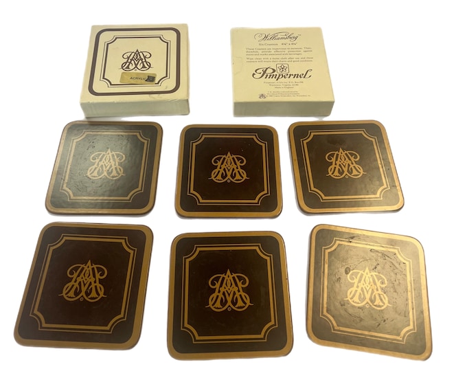 Set 6 Pimpernel Cork Coasters | Colonial Williamsburg Queen Anne Wine Gold | Barware Kitchen | Traditional Decor | Hostess Wedding Gift