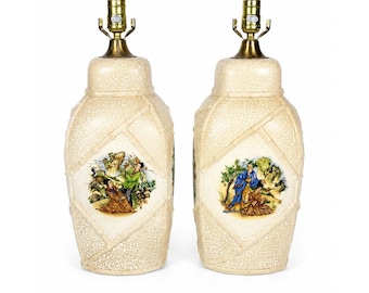 Para lamp, słoiki na imbir, orientalne gejsze, kobiety, owinięte bambusem, ceramiczne, vintage, chinosiere, wystrój domu, dekoracyjne akcenty, zestaw 2