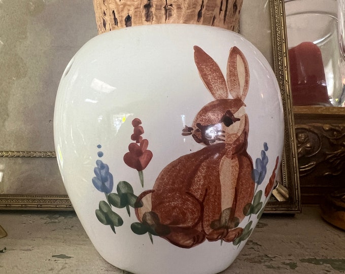 Emerson Creek Pottery Pot Porrie Jar with Cork Top | Bunny Flowers | Studio Pottery