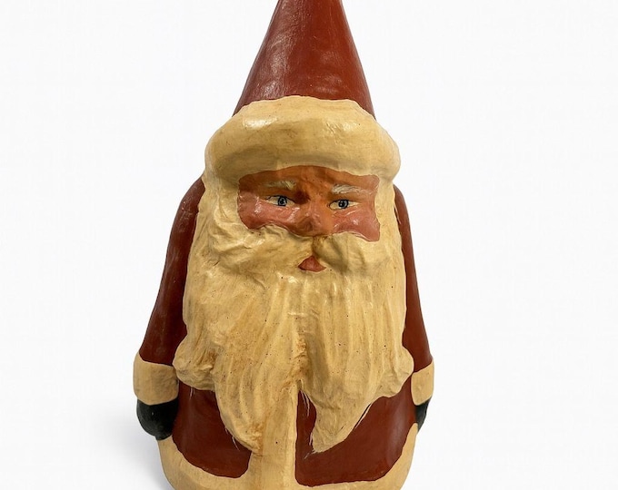 Hand Painted Paper Mache Santa Figurine Statue Folk Art Old Wold Christmas Decor Vintage Holiday Seasonal Decor Victorian Style