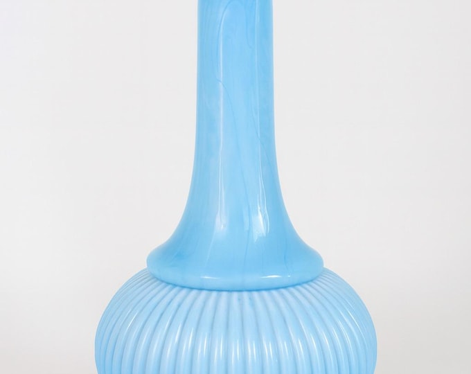 Decanter Vanity Barber Bottle Slag Vase France | Portieux Vallerysthal Blue Opaline Ribbed | Collectible Milk Glassware Barware Collector