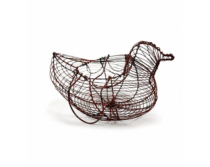 Wire Basket Copper Wire Hen Chicken Egg Holder With Handles Red Vintage Farmhouse Primitive Country Granny Cottage Core Kitchen Decor
