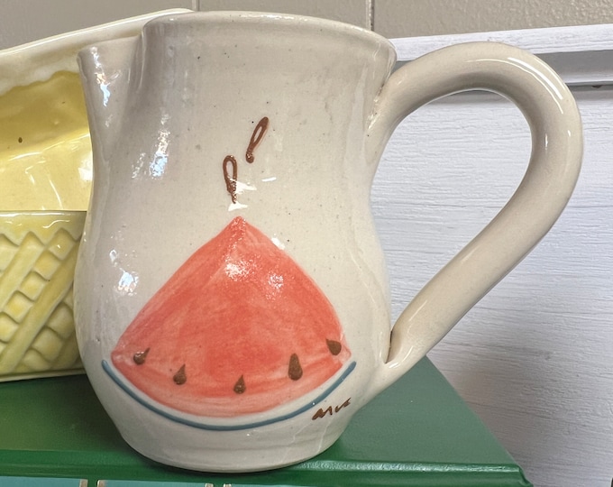Vintage | Watermelon Kovack Pottery | NC Seagrove | Signed CSK Pottery Creamer Pitcher 1995
