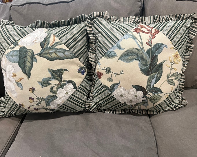 Pair Williamsburg Crown Crafts Garden Images Decorative Throw Pillow