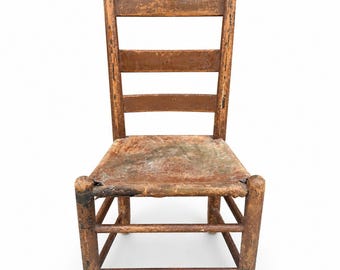 Ladder Back Tobacco Tying Chair Leather Raw Hide Deer Seat Antique American  Primitive Rustic Farmhouse Primitive Antique Handmade