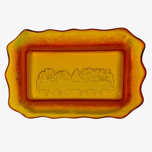 Bread Plate Platter Serving Dish Glassware | Tiara Glass Amber Orange | The Last Supper Christian Religious Meaningful Gifts | Kitchenware