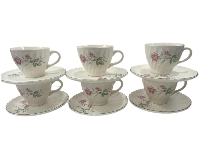 Vintage Scio Dorset Pink Rose: Six Cups and Six Saucers | Tea Coffee cups | China | Cottagecore | tea party