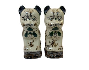 Cizhou Clay Ware Pottery | Antique Ancient World Ceramics |Chinese Song Style | Cat Joss Stick Incense Holders Pair Set | Decorative Accents