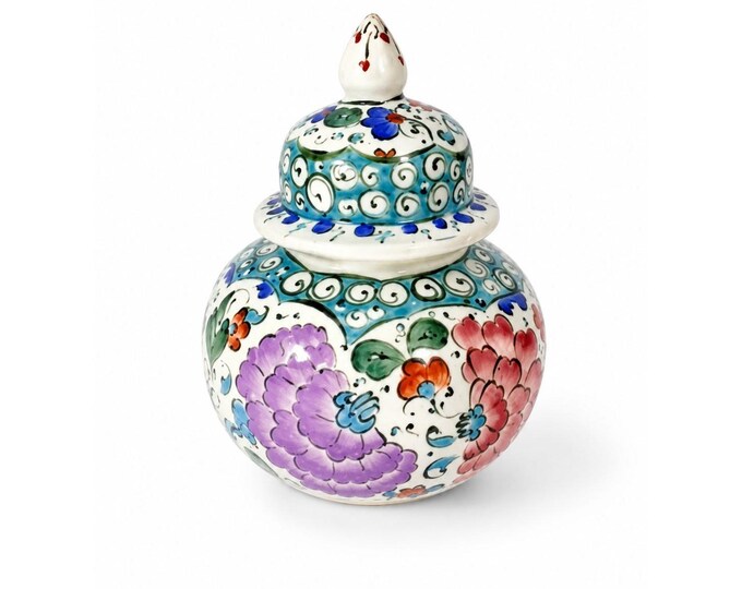 Ginger Jar Pottery Turkish Hand Painted Kutahya Colorful Home Shelf Decor Turkey Vintage
